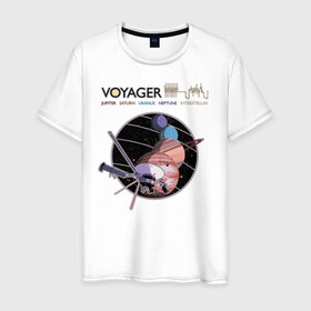 Мужская футболка хлопок с принтом VOYAGER в Санкт-Петербурге, 100% хлопок | прямой крой, круглый вырез горловины, длина до линии бедер, слегка спущенное плечо. | space | voyager | амс | вояджер | зонд | космос | планеты | сатурн | уран | юпитер