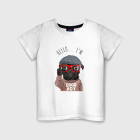 Детская футболка хлопок с принтом Хороший мальчик в очках в Санкт-Петербурге, 100% хлопок | круглый вырез горловины, полуприлегающий силуэт, длина до линии бедер | cute | dog | woof | гав | забавный | пес | песель | песик | смешной | собака | собачка | щенок