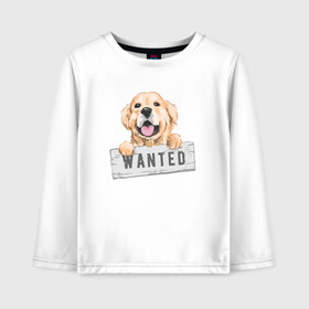Детский лонгслив хлопок с принтом Dog Wanted в Санкт-Петербурге, 100% хлопок | круглый вырез горловины, полуприлегающий силуэт, длина до линии бедер | cute | dog | wanted | woof | гав | забавный | пес | песель | песик | смешной | собака | собачка | щенок