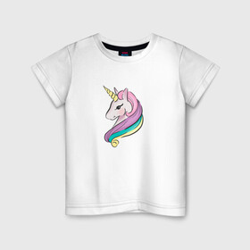 Детская футболка хлопок с принтом Верю в единорогов в Санкт-Петербурге, 100% хлопок | круглый вырез горловины, полуприлегающий силуэт, длина до линии бедер | horse | kawaii | unikorn | единорог | единорожка | конь | лошадь | пони | радуга | рог | цветной