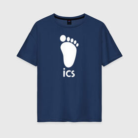 Женская футболка хлопок Oversize с принтом iCS Foot Logo Haikyu!! в Санкт-Петербурге, 100% хлопок | свободный крой, круглый ворот, спущенный рукав, длина до линии бедер
 | anime | haikyu | haikyuu | karasuno | manga | аниме | белый | волейбол | волейбольный клуб | икс | ицс | карасуно | корпорация | лого | логотип | манга | нога | организатор игр | след | старшая школа | ступня | хаику | хаикую