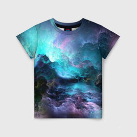 Детская футболка 3D с принтом Космическое море в Санкт-Петербурге, 100% гипоаллергенный полиэфир | прямой крой, круглый вырез горловины, длина до линии бедер, чуть спущенное плечо, ткань немного тянется | вода | волны | космическое море | космос | море | облака | свет | шторм