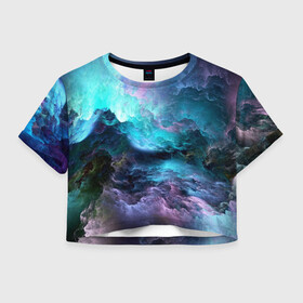 Женская футболка Crop-top 3D с принтом Космическое море в Санкт-Петербурге, 100% полиэстер | круглая горловина, длина футболки до линии талии, рукава с отворотами | вода | волны | космическое море | космос | море | облака | свет | шторм