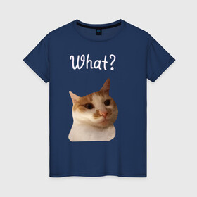 Женская футболка хлопок с принтом The shusha What? в Санкт-Петербурге, 100% хлопок | прямой крой, круглый вырез горловины, длина до линии бедер, слегка спущенное плечо | cat | shusha | what | кошка | что