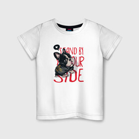 Детская футболка хлопок с принтом Французский бульдог в Санкт-Петербурге, 100% хлопок | круглый вырез горловины, полуприлегающий силуэт, длина до линии бедер | cute | dog | woof | гав | забавный | пес | песель | песик | смешной | собака | собачка | французский бульдог | щенок