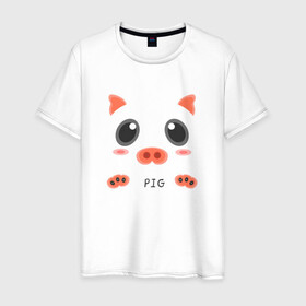 Мужская футболка хлопок с принтом Свинья образ pig в Санкт-Петербурге, 100% хлопок | прямой крой, круглый вырез горловины, длина до линии бедер, слегка спущенное плечо. | Тематика изображения на принте: cute | pig | животное | мило | образ | свинка | свинья | силуэт | хрюша | хрюшка