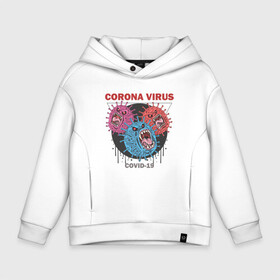 Детское худи Oversize хлопок с принтом Коронавирус Coronavirus в Санкт-Петербурге, френч-терри — 70% хлопок, 30% полиэстер. Мягкий теплый начес внутри —100% хлопок | боковые карманы, эластичные манжеты и нижняя кромка, капюшон на магнитной кнопке | coronavirus | covid | вирус | ковид | корона | коронавирус | пандемия | самоизоляция
