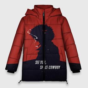 Женская зимняя куртка Oversize с принтом Cowboy Bebop - Spike в Санкт-Петербурге, верх — 100% полиэстер; подкладка — 100% полиэстер; утеплитель — 100% полиэстер | длина ниже бедра, силуэт Оверсайз. Есть воротник-стойка, отстегивающийся капюшон и ветрозащитная планка. 

Боковые карманы с листочкой на кнопках и внутренний карман на молнии | anime | bebop | cowboy | cowboy bebop | fantastic | japan | japanese | lets jam | oldschool | space | spike | аниме | анимэ | бибоп | вестерн | классика | ковбой | ковбой бибоп | космический | космос | спайк | фантастика | япония | японский