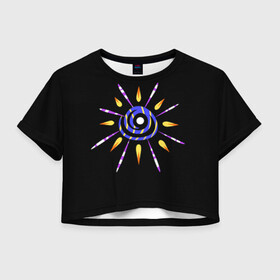 Женская футболка Crop-top 3D с принтом спираль с лучами в Санкт-Петербурге, 100% полиэстер | круглая горловина, длина футболки до линии талии, рукава с отворотами | звезда | космос | лучи | необычное | неон | нло | прикольное | спираль | странное | фрик