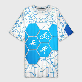 Платье-футболка 3D с принтом Плыви, Крути, Беги в Санкт-Петербурге,  |  | bike | ironman | run | running | swim | swimming | triathlon | бег | бегун | велосипед | велоспорт | выносливость | железный человек | плавание | спорт на выносливость | триатлон | цикличный вид спорта