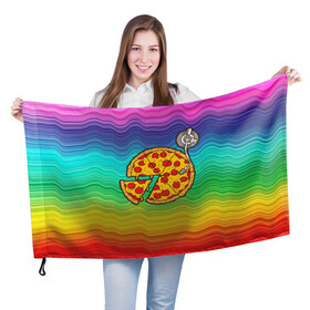 Флаг 3D с принтом D j Пицца в Санкт-Петербурге, 100% полиэстер | плотность ткани — 95 г/м2, размер — 67 х 109 см. Принт наносится с одной стороны | d.j | dj | pizza | диджей | музыка | музыканту | пицца | прикол | шутка