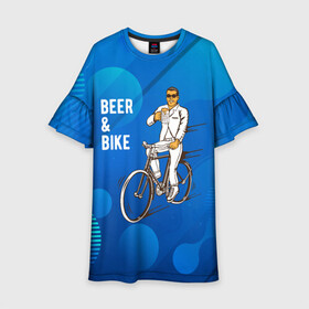 Детское платье 3D с принтом Велосипед и пиво в Санкт-Петербурге, 100% полиэстер | прямой силуэт, чуть расширенный к низу. Круглая горловина, на рукавах — воланы | без рук | вело | велосипед | велосипедист | колеса | руль | спорт