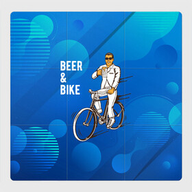 Магнитный плакат 3Х3 с принтом Велосипед и пиво в Санкт-Петербурге, Полимерный материал с магнитным слоем | 9 деталей размером 9*9 см | без рук | вело | велосипед | велосипедист | колеса | руль | спорт