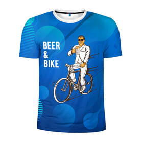 Мужская футболка 3D спортивная с принтом Велосипед и пиво в Санкт-Петербурге, 100% полиэстер с улучшенными характеристиками | приталенный силуэт, круглая горловина, широкие плечи, сужается к линии бедра | без рук | вело | велосипед | велосипедист | колеса | руль | спорт