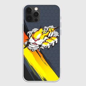Чехол для iPhone 12 Pro с принтом Тигр разрывает изнутри в Санкт-Петербурге, силикон | область печати: задняя сторона чехла, без боковых панелей | дыра | дырка | крупная кошка | разрывает | тигр | тигрица