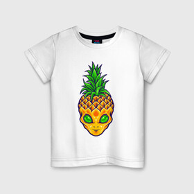 Детская футболка хлопок с принтом Ананас инопланетянин в Санкт-Петербурге, 100% хлопок | круглый вырез горловины, полуприлегающий силуэт, длина до линии бедер | a pineapple | alien | tegunvteg | ананас | инопланетянин | нло | пришелец | сюрреализм