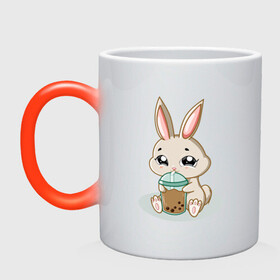 Кружка хамелеон с принтом Зайчик пьет коктейль в Санкт-Петербурге, керамика | меняет цвет при нагревании, емкость 330 мл | Тематика изображения на принте: bunny | usagi | животное | зайка | зайчик | заяц | кролик | кроля | орнамент | уши