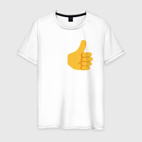 Мужская футболка хлопок с принтом Палец вверх в Санкт-Петербурге, 100% хлопок | прямой крой, круглый вырез горловины, длина до линии бедер, слегка спущенное плечо. | белая футболка | желтый | желтый палец вверх. | палец