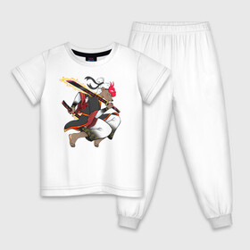 Детская пижама хлопок с принтом Honey badger samurai в Санкт-Петербурге, 100% хлопок |  брюки и футболка прямого кроя, без карманов, на брюках мягкая резинка на поясе и по низу штанин
 | Тематика изображения на принте: барсук | зверь | иллюстрация | китай | медоед | самурай