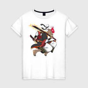 Женская футболка хлопок с принтом Honey badger samurai в Санкт-Петербурге, 100% хлопок | прямой крой, круглый вырез горловины, длина до линии бедер, слегка спущенное плечо | барсук | зверь | иллюстрация | китай | медоед | самурай