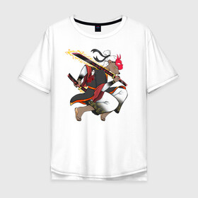 Мужская футболка хлопок Oversize с принтом Honey badger samurai в Санкт-Петербурге, 100% хлопок | свободный крой, круглый ворот, “спинка” длиннее передней части | барсук | зверь | иллюстрация | китай | медоед | самурай