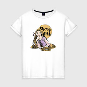 Женская футболка хлопок с принтом Dream girl в Санкт-Петербурге, 100% хлопок | прямой крой, круглый вырез горловины, длина до линии бедер, слегка спущенное плечо | disney | disney princess | rapunzel | дисней | прнцесса | рапунцель