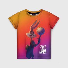 Детская футболка 3D с принтом Space Jam 2 Багз Банни в Санкт-Петербурге, 100% гипоаллергенный полиэфир | прямой крой, круглый вырез горловины, длина до линии бедер, чуть спущенное плечо, ткань немного тянется | Тематика изображения на принте: bugs bunny | space jam | space jam 2 | space jam a new legacy | vdzabma | багз банни | космический джем | космический джем 2 | космический джем: новое поколение