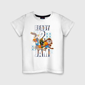 Детская футболка хлопок с принтом Ready 2 Jam в Санкт-Петербурге, 100% хлопок | круглый вырез горловины, полуприлегающий силуэт, длина до линии бедер | bugs bunny | marvin | space jam | space jam 2 | space jam a new legacy | tasmanian devil | taz | tune squad | vdzabma | багз банни | космический джем | космический джем 2 | космический джем: новое поколение | таз | тасманский дьявол | тюн