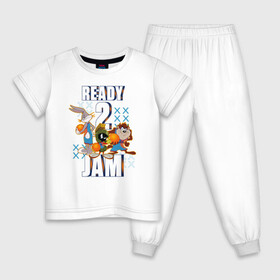 Детская пижама хлопок с принтом Ready 2 Jam в Санкт-Петербурге, 100% хлопок |  брюки и футболка прямого кроя, без карманов, на брюках мягкая резинка на поясе и по низу штанин
 | Тематика изображения на принте: bugs bunny | marvin | space jam | space jam 2 | space jam a new legacy | tasmanian devil | taz | tune squad | vdzabma | багз банни | космический джем | космический джем 2 | космический джем: новое поколение | таз | тасманский дьявол | тюн