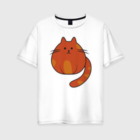 Женская футболка хлопок Oversize с принтом Fat Cat в Санкт-Петербурге, 100% хлопок | свободный крой, круглый ворот, спущенный рукав, длина до линии бедер
 | animal | cat | cute | kitty | meow | друг | животные | киска | кися | китти | кот | котенок | котик | котэ | кошечка | кошка | мур | мяу | питомец