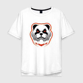 Мужская футболка хлопок Oversize с принтом Панда с красными глазами в Санкт-Петербурге, 100% хлопок | свободный крой, круглый ворот, “спинка” длиннее передней части | Тематика изображения на принте: cute | dog | pitbull | woof | американский питбультерьер | гав | забавный | пес | песель | песик | питбуль | смешной | собака | собачка | щенок