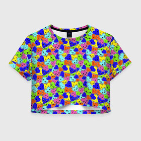 Женская футболка Crop-top 3D с принтом Сердечки в Санкт-Петербурге, 100% полиэстер | круглая горловина, длина футболки до линии талии, рукава с отворотами | emoji | emoticons | likee | smile | знак | колобок | позитив | рожица | символ | смайл | смайлики | улыбка | эмодзи