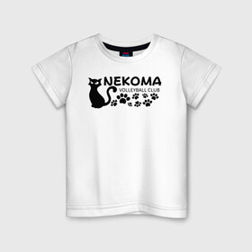 Детская футболка хлопок с принтом Волейбольный клуб Некома в Санкт-Петербурге, 100% хлопок | круглый вырез горловины, полуприлегающий силуэт, длина до линии бедер | anime | haikyu | haikyuu | manga | nekoma high | аниме | волейбол | волейбольный клуб | кот | коты | кошка | кошки | красная | красный | лого | логотип | манга | надпись | старшая некома | старшая школа | хаику | хаикую