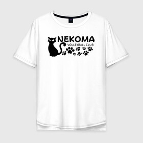 Мужская футболка хлопок Oversize с принтом Волейбольный клуб Некома в Санкт-Петербурге, 100% хлопок | свободный крой, круглый ворот, “спинка” длиннее передней части | anime | haikyu | haikyuu | manga | nekoma high | аниме | волейбол | волейбольный клуб | кот | коты | кошка | кошки | красная | красный | лого | логотип | манга | надпись | старшая некома | старшая школа | хаику | хаикую