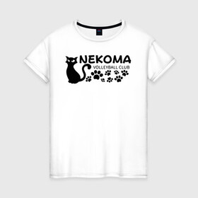 Женская футболка хлопок с принтом Волейбольный клуб Некома в Санкт-Петербурге, 100% хлопок | прямой крой, круглый вырез горловины, длина до линии бедер, слегка спущенное плечо | anime | haikyu | haikyuu | manga | nekoma high | аниме | волейбол | волейбольный клуб | кот | коты | кошка | кошки | красная | красный | лого | логотип | манга | надпись | старшая некома | старшая школа | хаику | хаикую