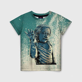 Детская футболка 3D с принтом Эйнштейн  в Санкт-Петербурге, 100% гипоаллергенный полиэфир | прямой крой, круглый вырез горловины, длина до линии бедер, чуть спущенное плечо, ткань немного тянется | альберт | арт | графика | ученый | физика | формулы | эйнштейн