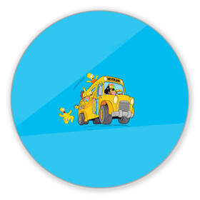 Коврик для мышки круглый с принтом Автобус в Неверленд в Санкт-Петербурге, резина и полиэстер | круглая форма, изображение наносится на всю лицевую часть | bart | gomer | liza | simpsons | the simpson | барт | гомер | лиза | мульт | мультфильм | симпсоны