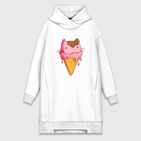 Платье-худи хлопок с принтом Cat Ice Cream в Санкт-Петербурге,  |  | animal | cat | cute | ice cream | kitty | meow | друг | еда | животные | киска | кися | китти | кот | котенок | котик | котэ | кошечка | кошка | мороженое | мур | мяу | питомец