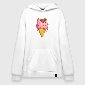 Худи SuperOversize хлопок с принтом Cat Ice Cream в Санкт-Петербурге, 70% хлопок, 30% полиэстер, мягкий начес внутри | карман-кенгуру, эластичная резинка на манжетах и по нижней кромке, двухслойный капюшон
 | animal | cat | cute | ice cream | kitty | meow | друг | еда | животные | киска | кися | китти | кот | котенок | котик | котэ | кошечка | кошка | мороженое | мур | мяу | питомец