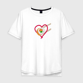 Мужская футболка хлопок Oversize с принтом любовь к роллам в Санкт-Петербурге, 100% хлопок | свободный крой, круглый ворот, “спинка” длиннее передней части | азиатская кухня | еда | пища | роллы | суши