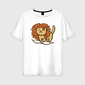 Женская футболка хлопок Oversize с принтом Cat Lion в Санкт-Петербурге, 100% хлопок | свободный крой, круглый ворот, спущенный рукав, длина до линии бедер
 | animal | cat | cute | kitty | lion | meow | друг | животные | киска | кися | китти | кот | котенок | котик | котэ | кошечка | кошка | лев | мур | мяу | питомец