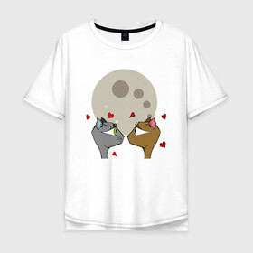 Мужская футболка хлопок Oversize с принтом Moon Love в Санкт-Петербурге, 100% хлопок | свободный крой, круглый ворот, “спинка” длиннее передней части | animal | cat | cute | kitty | love | meow | moon | друг | животные | киска | кися | китти | космос | кот | котенок | котик | котэ | кошечка | кошка | луна | любовь | мур | мяу | питомец