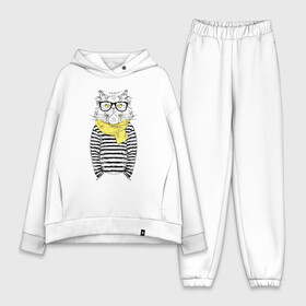 Женский костюм хлопок Oversize с принтом Hipster Cat в Санкт-Петербурге,  |  | animal | cat | cute | hipster | kitty | meow | друг | животные | киска | кися | китти | кот | котенок | котик | котэ | кошечка | кошка | мур | мяу | питомец | хипстер