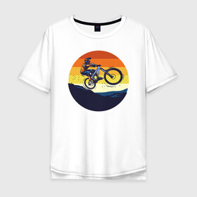 Мужская футболка хлопок Oversize с принтом Один против гор в Санкт-Петербурге, 100% хлопок | свободный крой, круглый ворот, “спинка” длиннее передней части | bmx | rider | велогонки | рампа | экстремальный спорт | экстрим | экстримрайдер