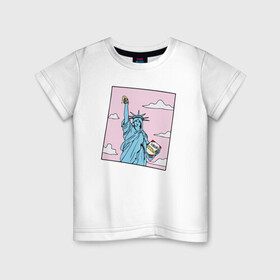 Детская футболка хлопок с принтом Liberty Pizza в Санкт-Петербурге, 100% хлопок | круглый вырез горловины, полуприлегающий силуэт, длина до линии бедер | Тематика изображения на принте: еда | пицца | прикол | статуя свободы | сша | фастфуд | юмор