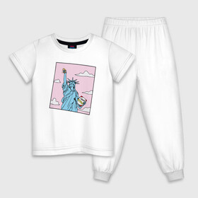 Детская пижама хлопок с принтом Liberty Pizza в Санкт-Петербурге, 100% хлопок |  брюки и футболка прямого кроя, без карманов, на брюках мягкая резинка на поясе и по низу штанин
 | еда | пицца | прикол | статуя свободы | сша | фастфуд | юмор