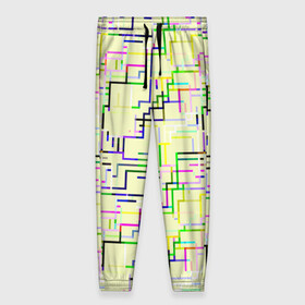 Женские брюки 3D с принтом Geometric Color в Санкт-Петербурге, полиэстер 100% | прямой крой, два кармана без застежек по бокам, с мягкой трикотажной резинкой на поясе и по низу штанин. В поясе для дополнительного комфорта — широкие завязки | абстракция | краски | кубизм | линии | модерн
