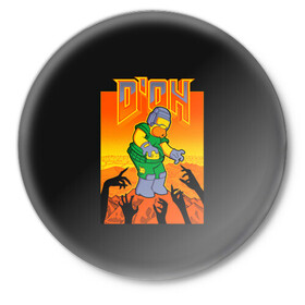 Значок с принтом Doom x Simpsons в Санкт-Петербурге,  металл | круглая форма, металлическая застежка в виде булавки | doom | gomer | simpsons | the simpson | гомер | дум | мульт | мультфильм | симпсоны