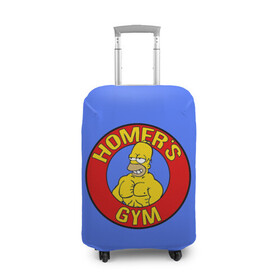 Чехол для чемодана 3D с принтом Спортзал Гомера в Санкт-Петербурге, 86% полиэфир, 14% спандекс | двустороннее нанесение принта, прорези для ручек и колес | gomer | gym | simpsons | the simpson | гомер | качалка | мульт | мультфильм | симпсоны | спортзал | спортсменам | спортсмену