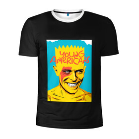 Мужская футболка 3D спортивная с принтом Bart x Bowie в Санкт-Петербурге, 100% полиэстер с улучшенными характеристиками | приталенный силуэт, круглая горловина, широкие плечи, сужается к линии бедра | Тематика изображения на принте: bart | simpsons | the simpson | барт | дэвид бови | дэвид боуи | мульт | мультфильм | симпсоны